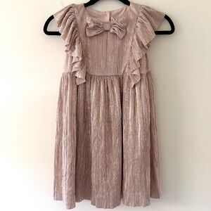 Janie & Jack Rose Gold Pleated Shimmer Bow Ruffle Sleeve Easter Birthday Spring